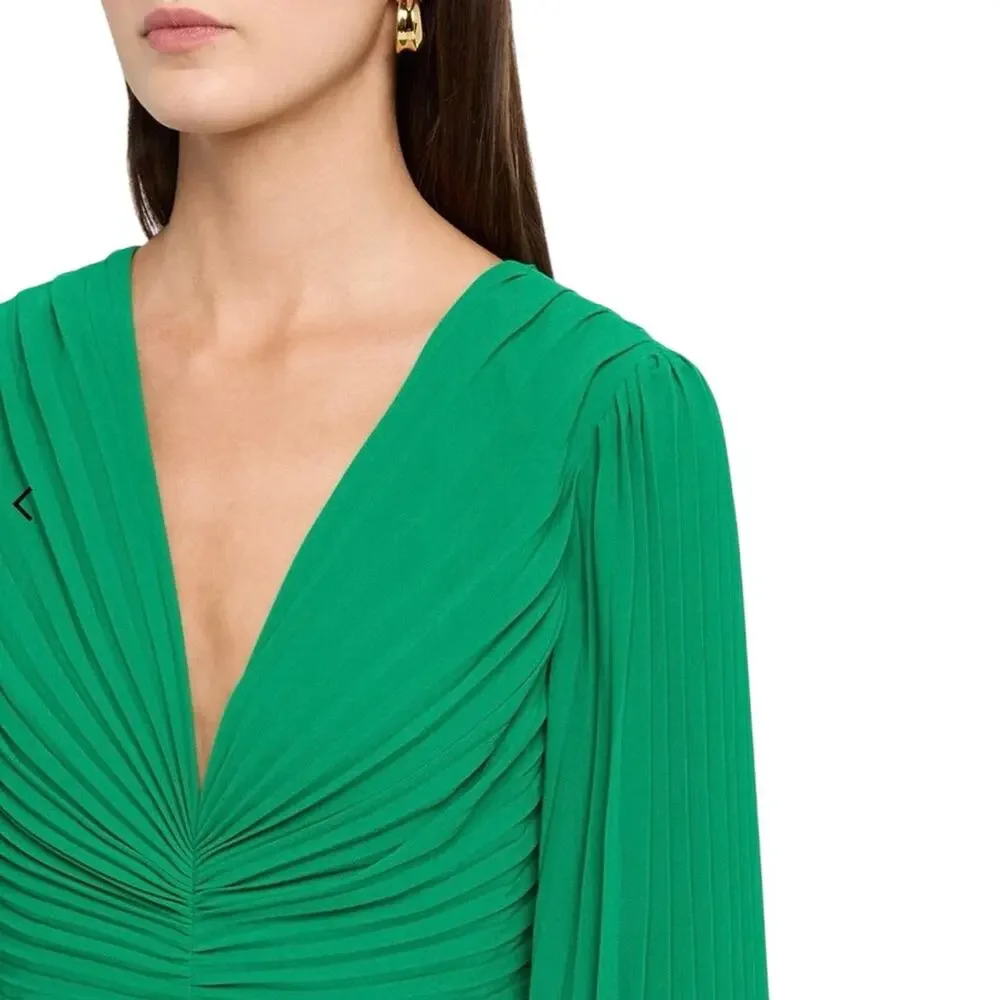 Badgley Mischka Pleated Blouson-Sleeve Georgette Gown size 10